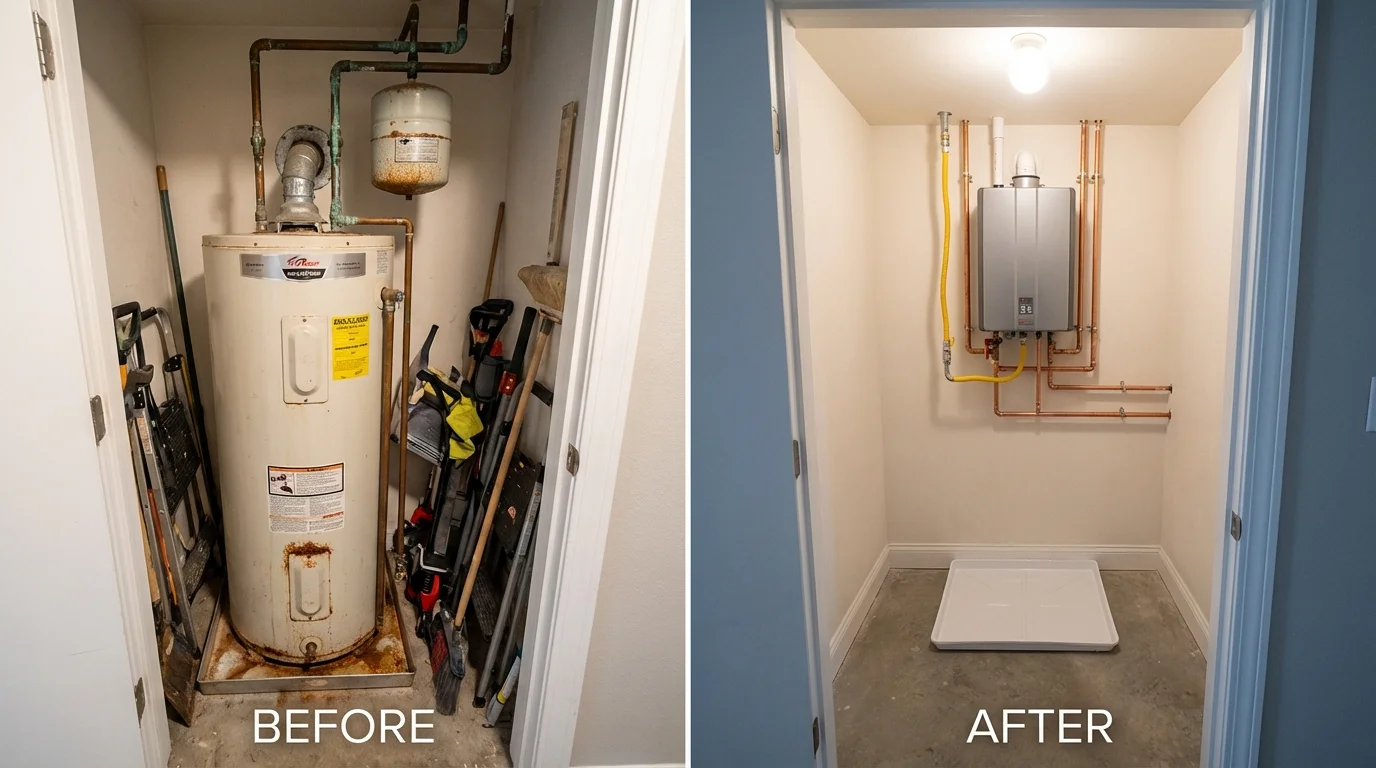 Tank water heater versus wall-mounted tankless unit comparison for Versailles, MO homeowners